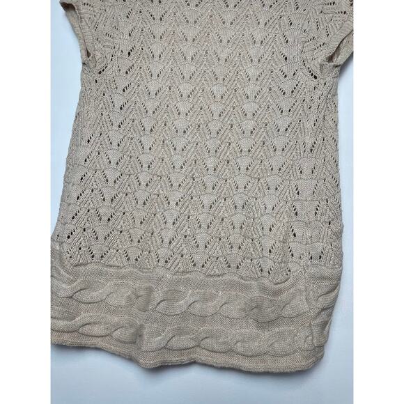 Beige Cardigan Womens Small Short Sleeve Sweater Tan Knit Open Top Boho Shirt - Picture 9 of 11